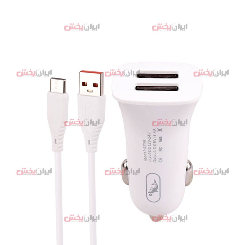 sky-dolphin-sz09t-car-charger-wholesale.jpg شارژر فندکی Sky Dolphin مدل SZ09T ویژگی به همراه کابل Type-C - Image 1