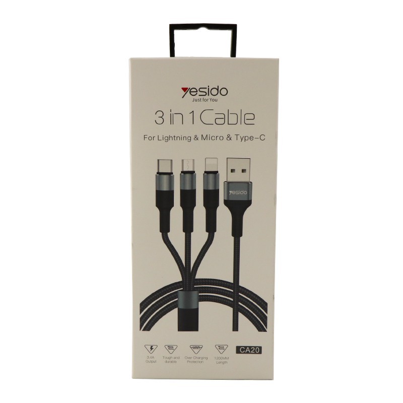 yesido-ca20-cable.jpg کابل Yesido مدل CA20 طول 1.2 متر - Image 1